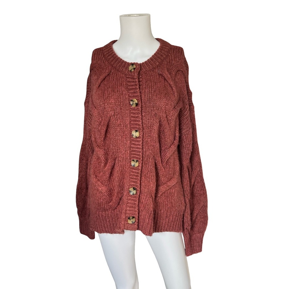 Madewell Cable Ashmont Cardigan Sweater Heather Tulip Oversized Womens Size XS